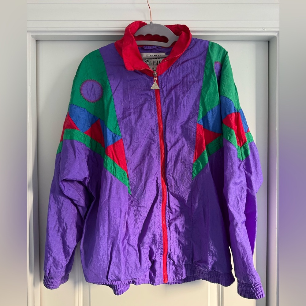 90s vintage nylon color block Colorful Geometric Windbreaker Jacket medium